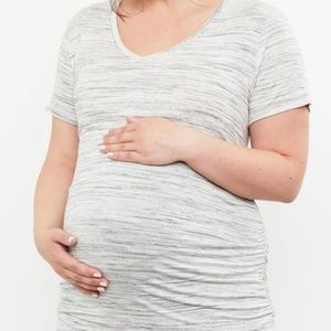 Plus Size V-neck Side Ruched Maternity Tee - Light Grey Spacedye